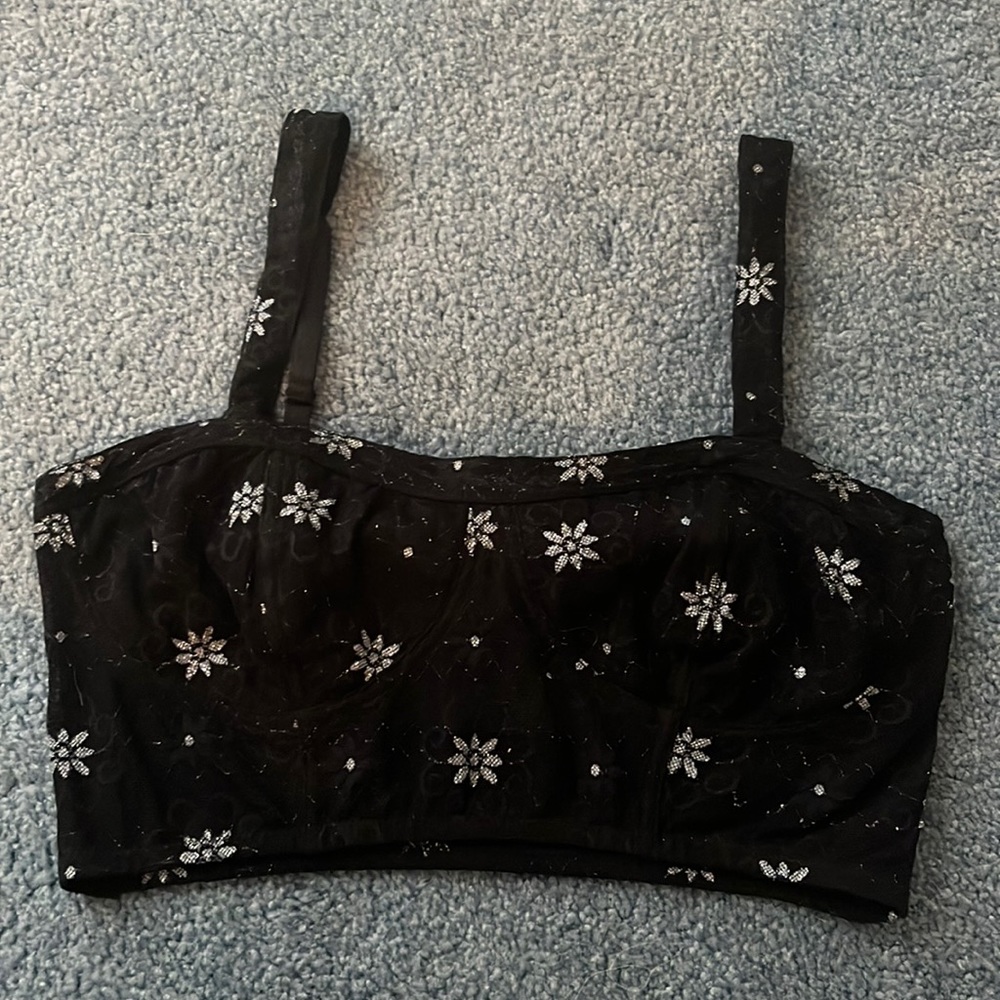 Lacey Bra Top with Flower Detail, 34C or Small